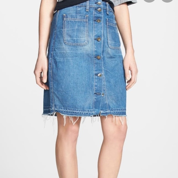 Rag & Bone Denim Button Down Jean Pencil Raw Hem Skirt sz 24 - Picture 2 of 9